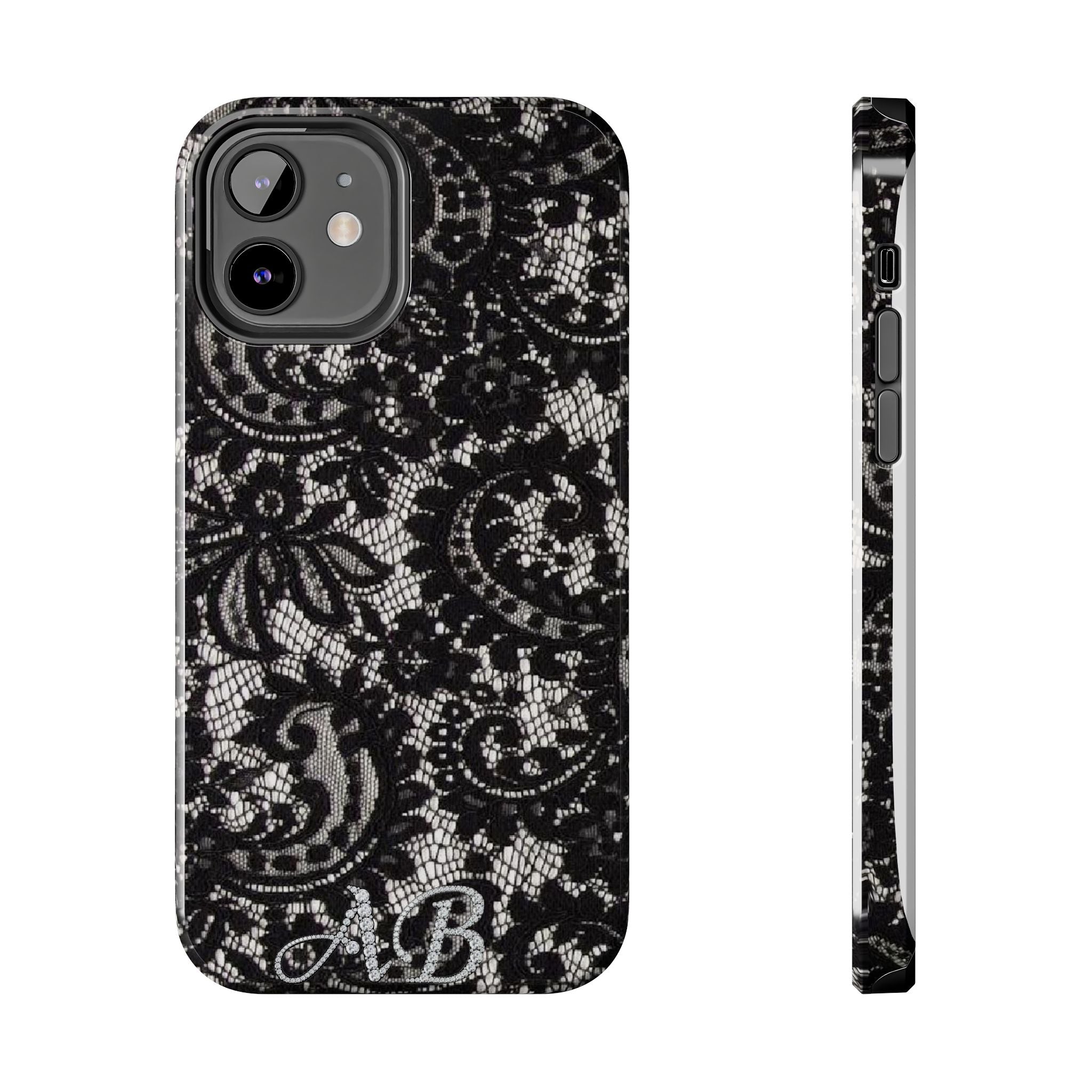 Hand-Bedazzled Initials Lace iPhone Case
