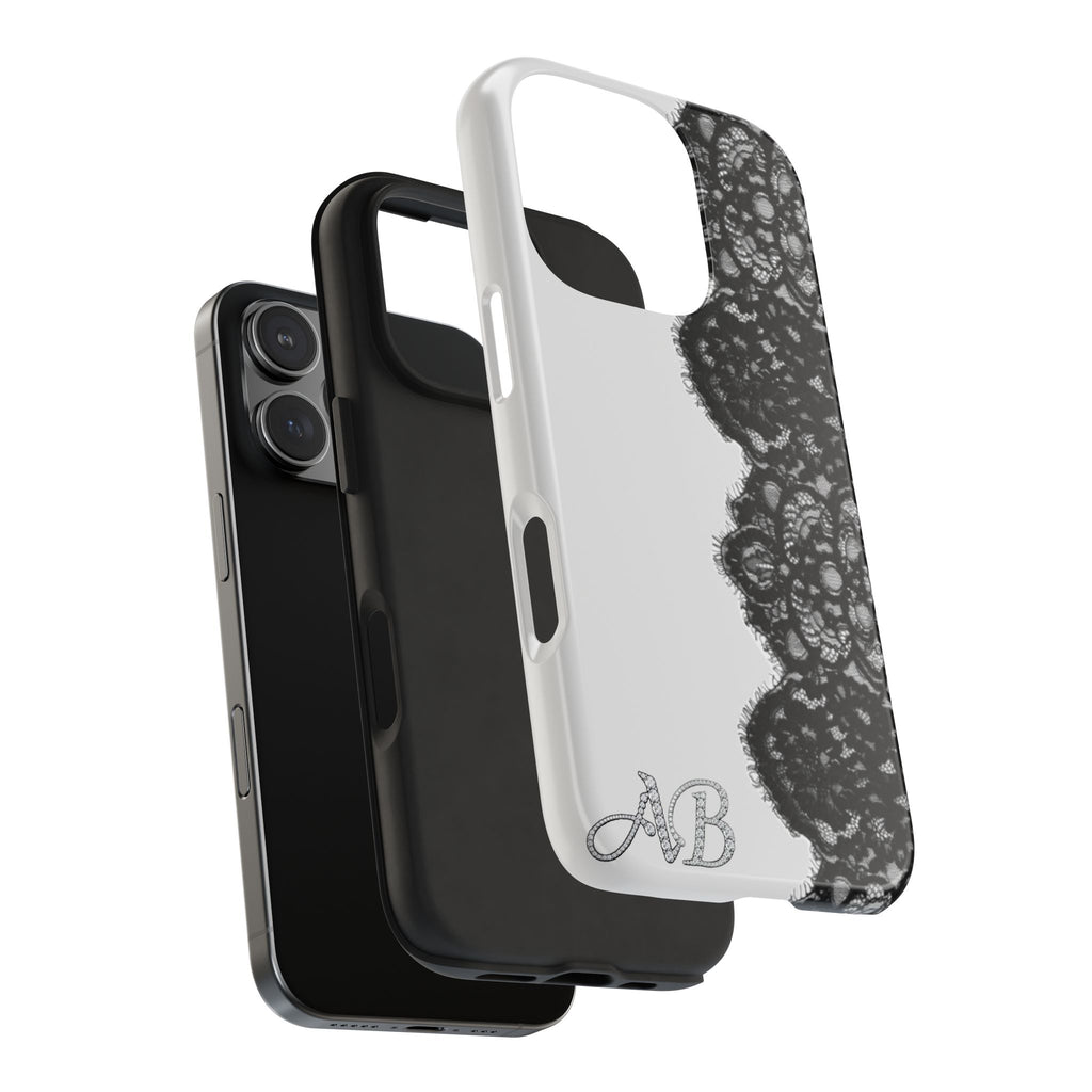 Bedazzled Initial Black Lace Edge Tough iPhone Case