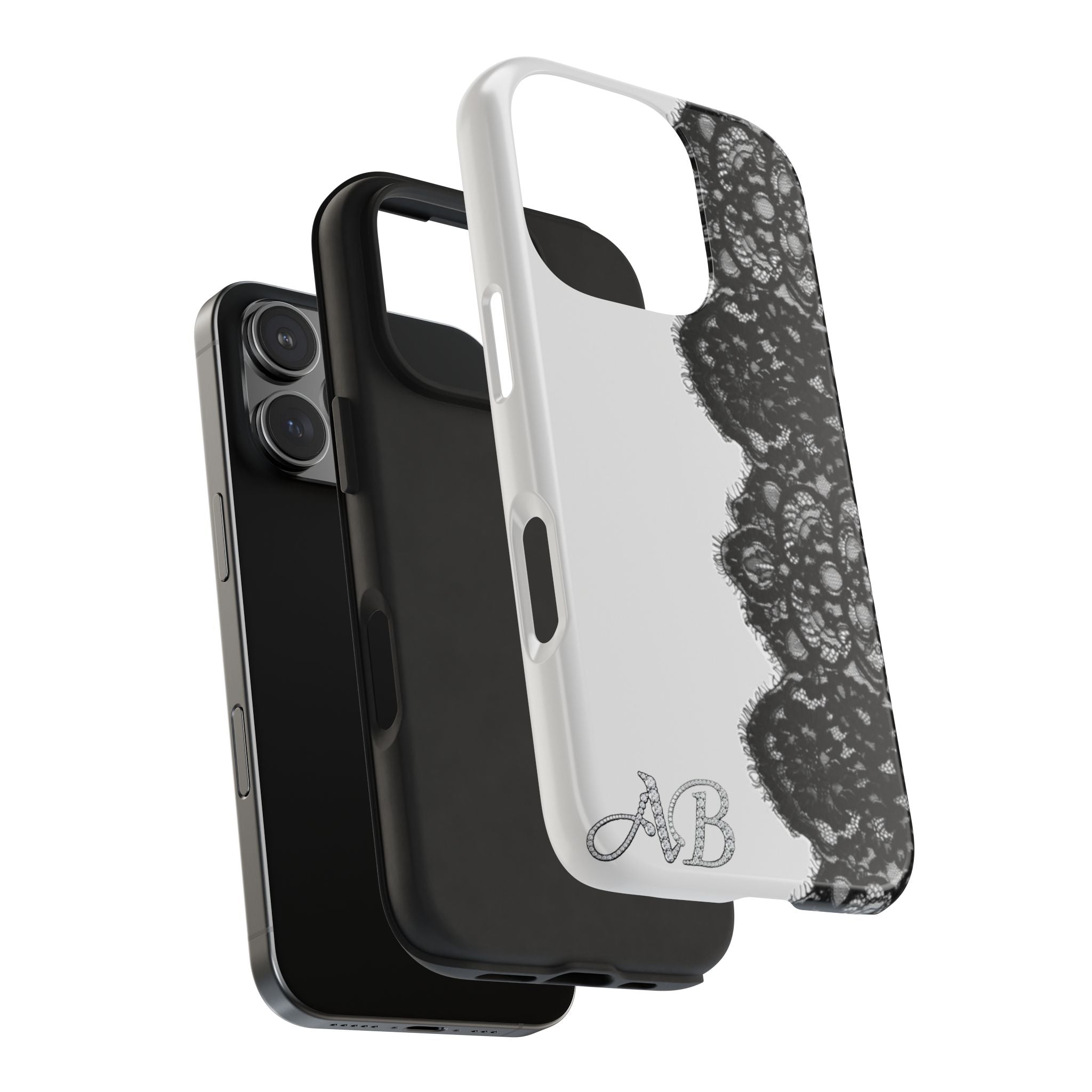 Bedazzled Initial Black Lace Edge Tough iPhone Case