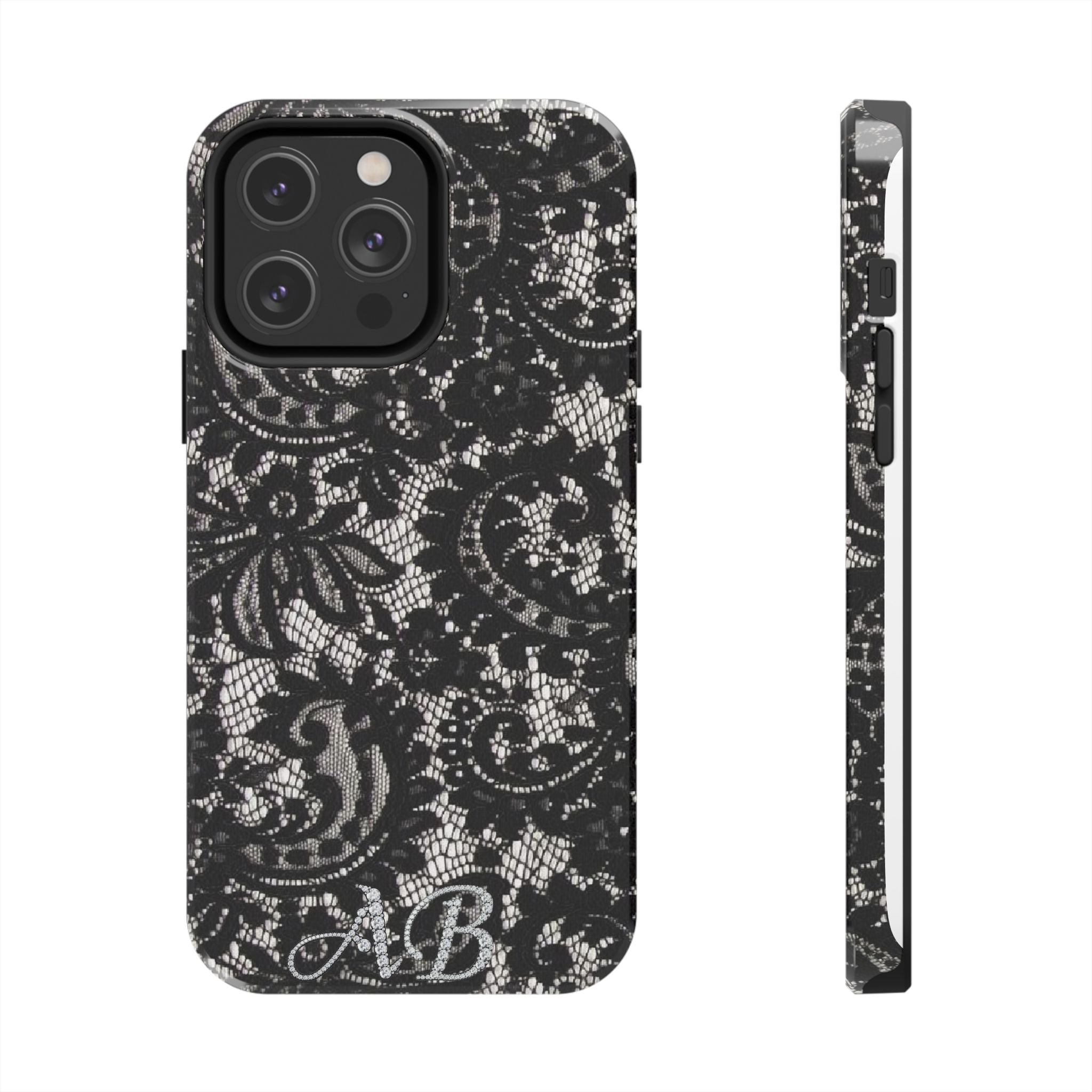 Hand-Bedazzled Initials Lace iPhone Case
