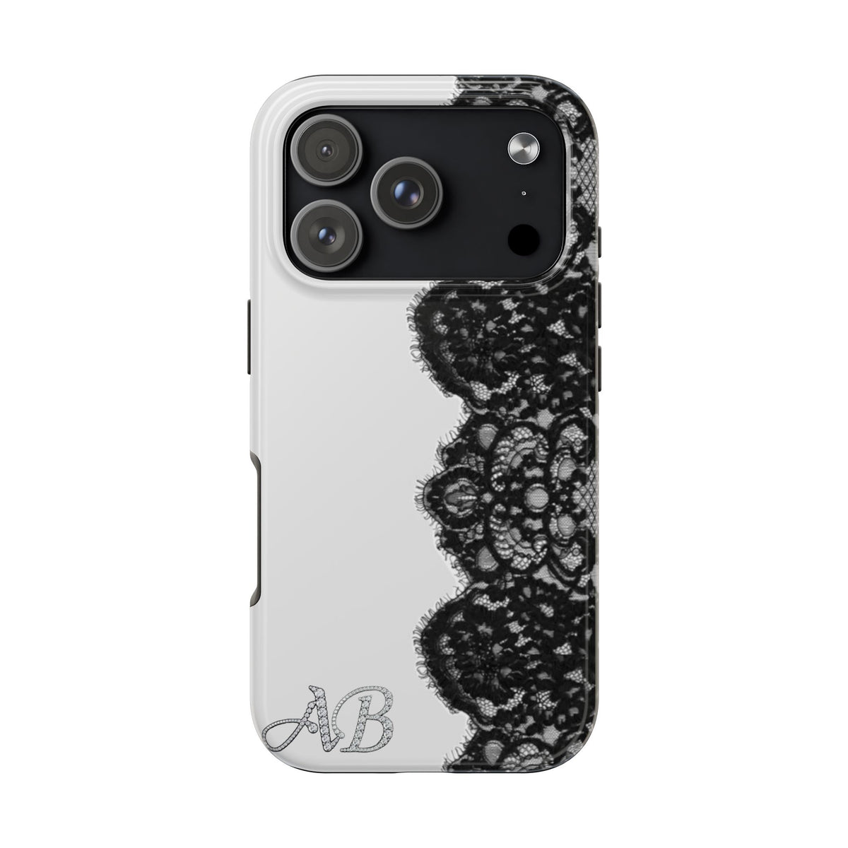 Bedazzled Initial Black Lace Edge iPhone Case
