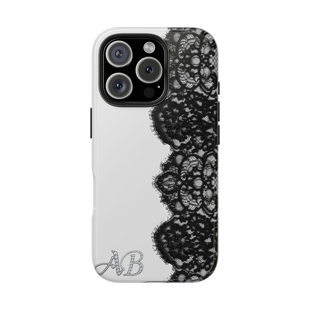 Bedazzled Initial Black Lace Edge Tough iPhone Case
