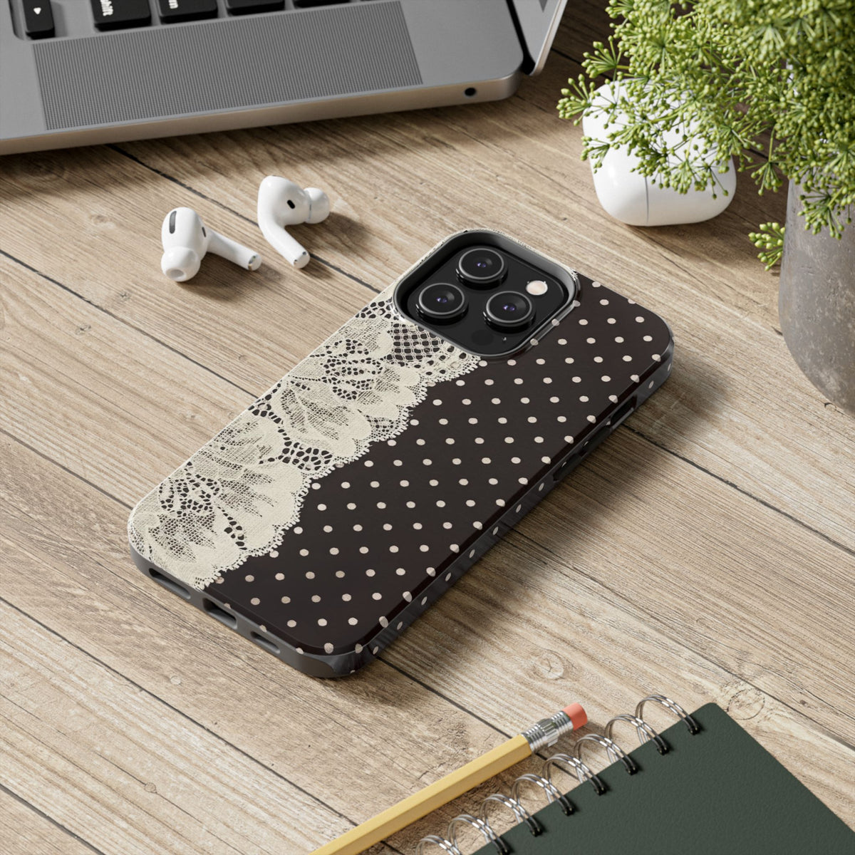 Brown Polka Dot Lace iPhone Case