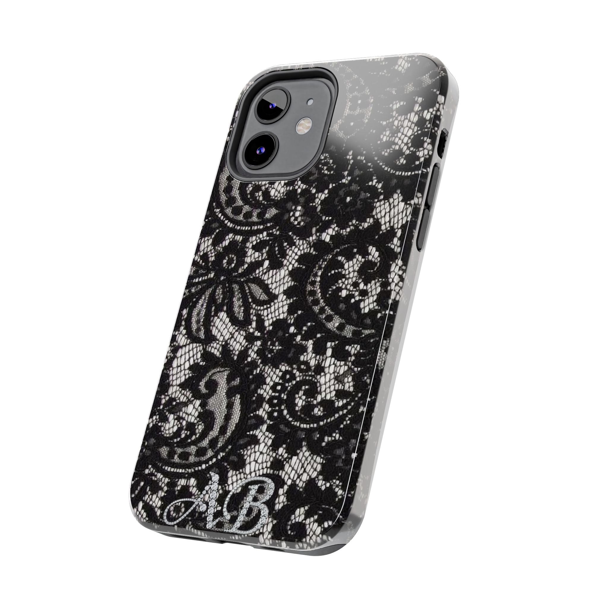 Hand-Bedazzled Initials Lace iPhone Case