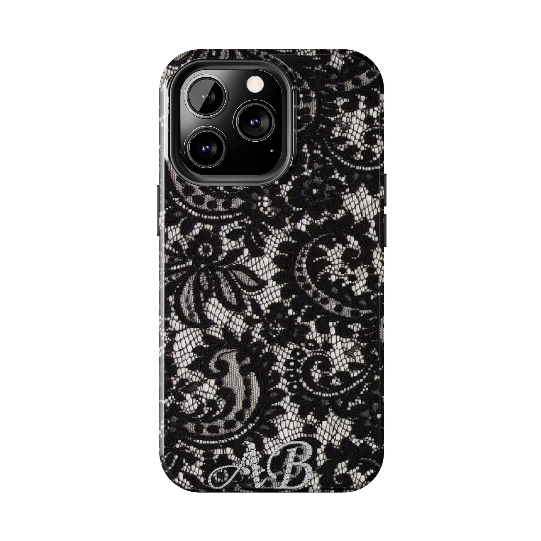 Hand-Bedazzled Initials Lace iPhone Case