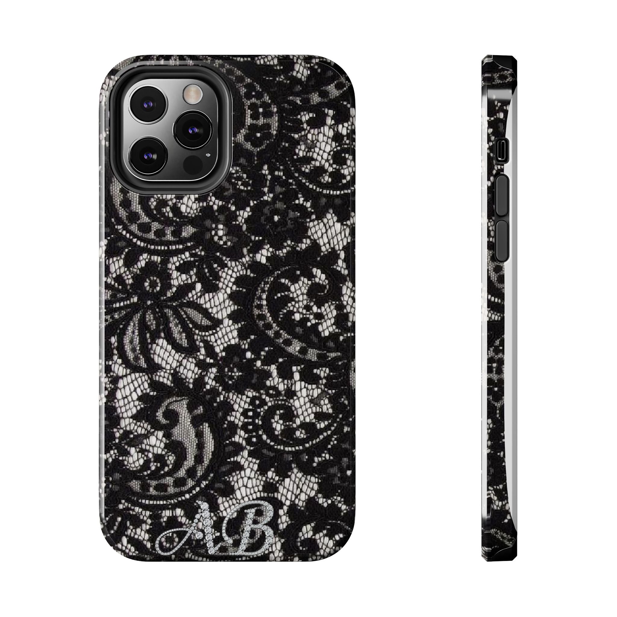 Hand-Bedazzled Initials Lace iPhone Case