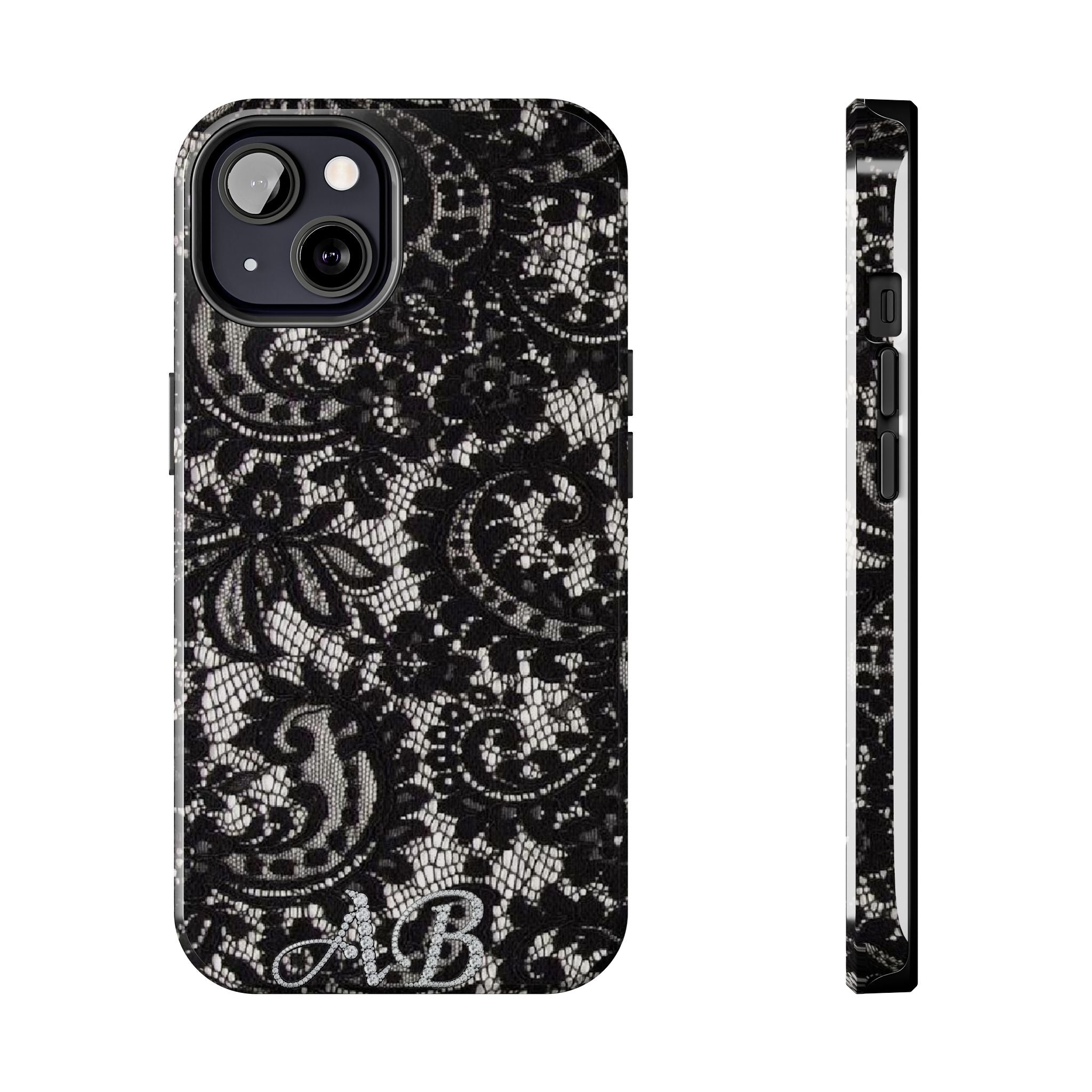 Hand-Bedazzled Initials Lace iPhone Case