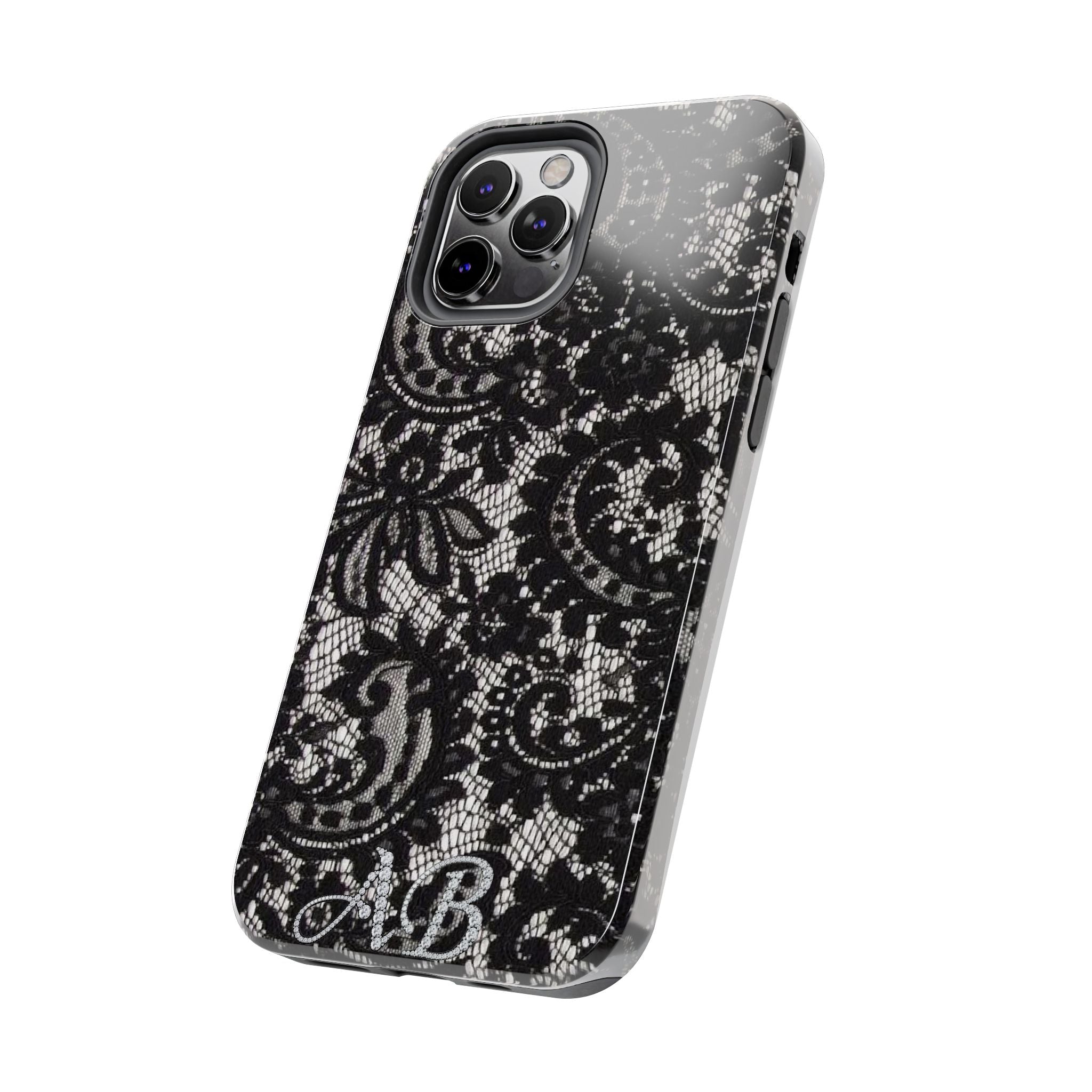 Hand-Bedazzled Initials Lace iPhone Case