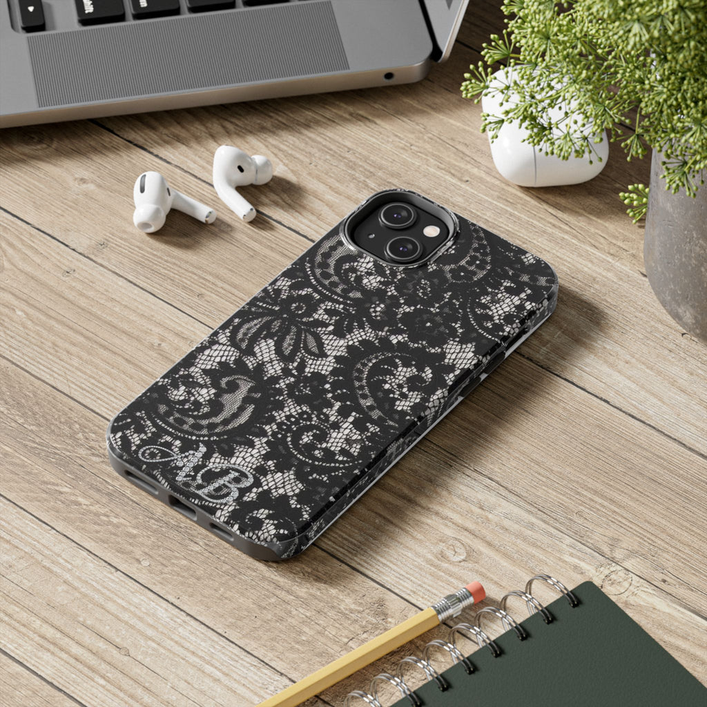 Hand-Bedazzled Initials Lace iPhone Case