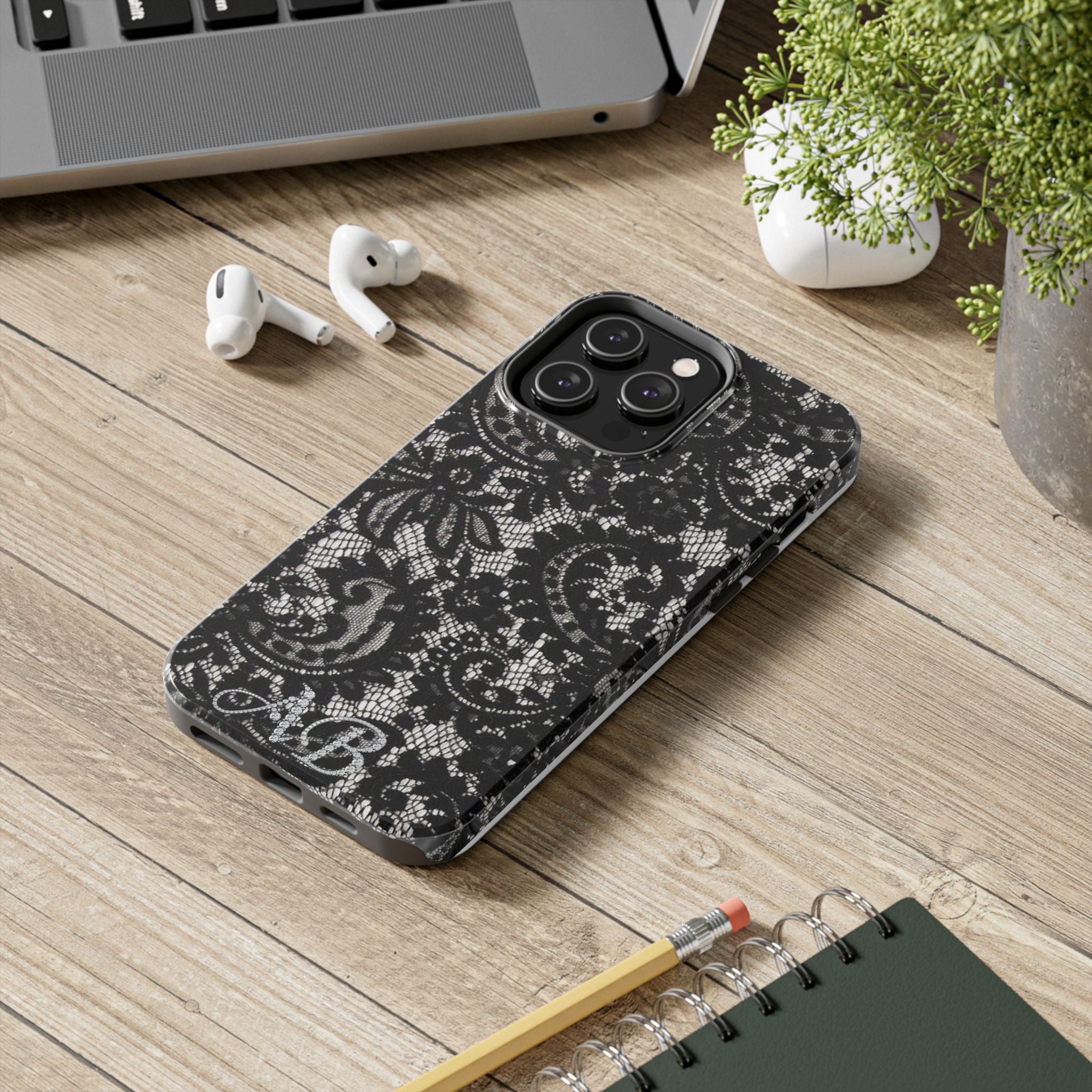 Hand-Bedazzled Initials Lace iPhone Case