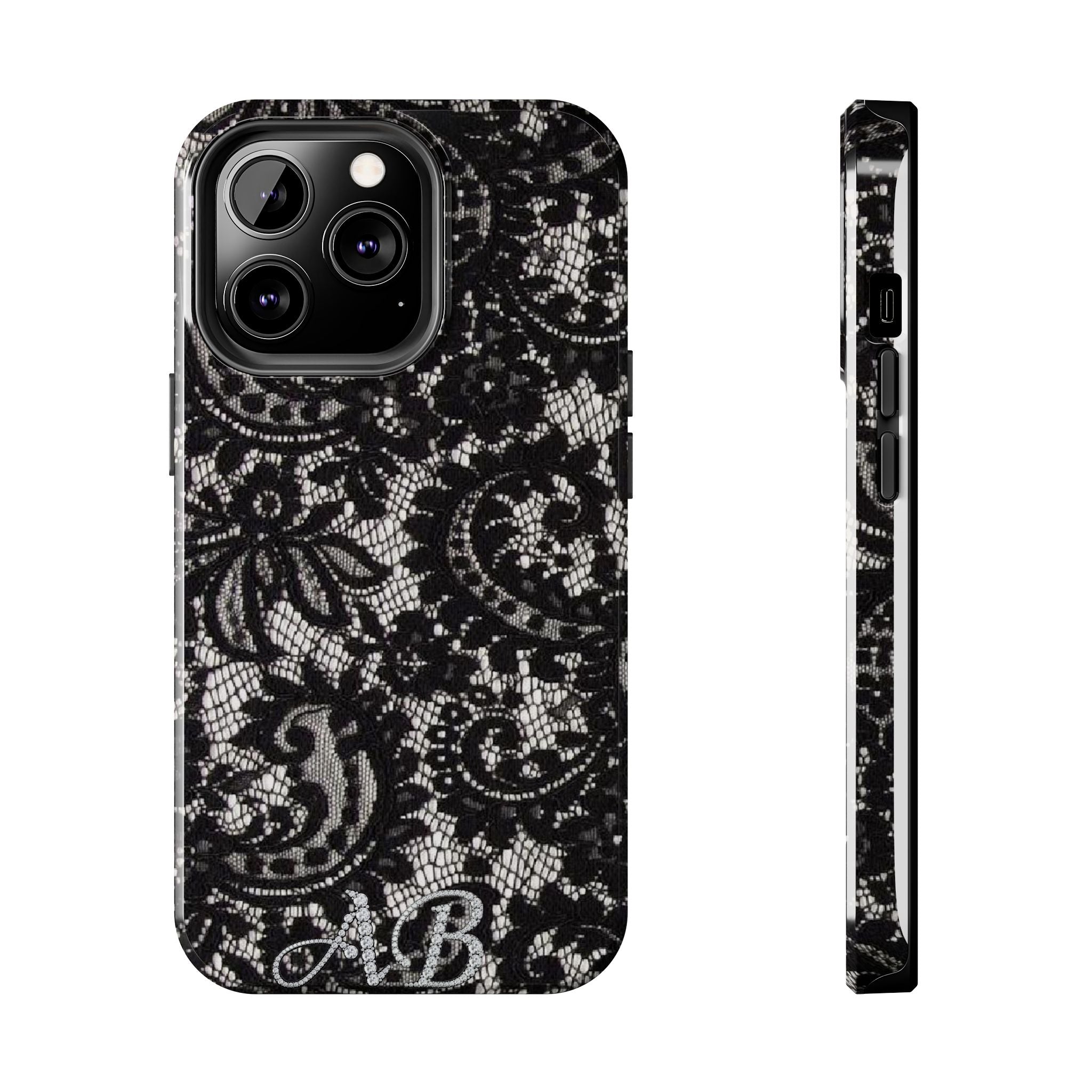 Hand-Bedazzled Initials Lace iPhone Case
