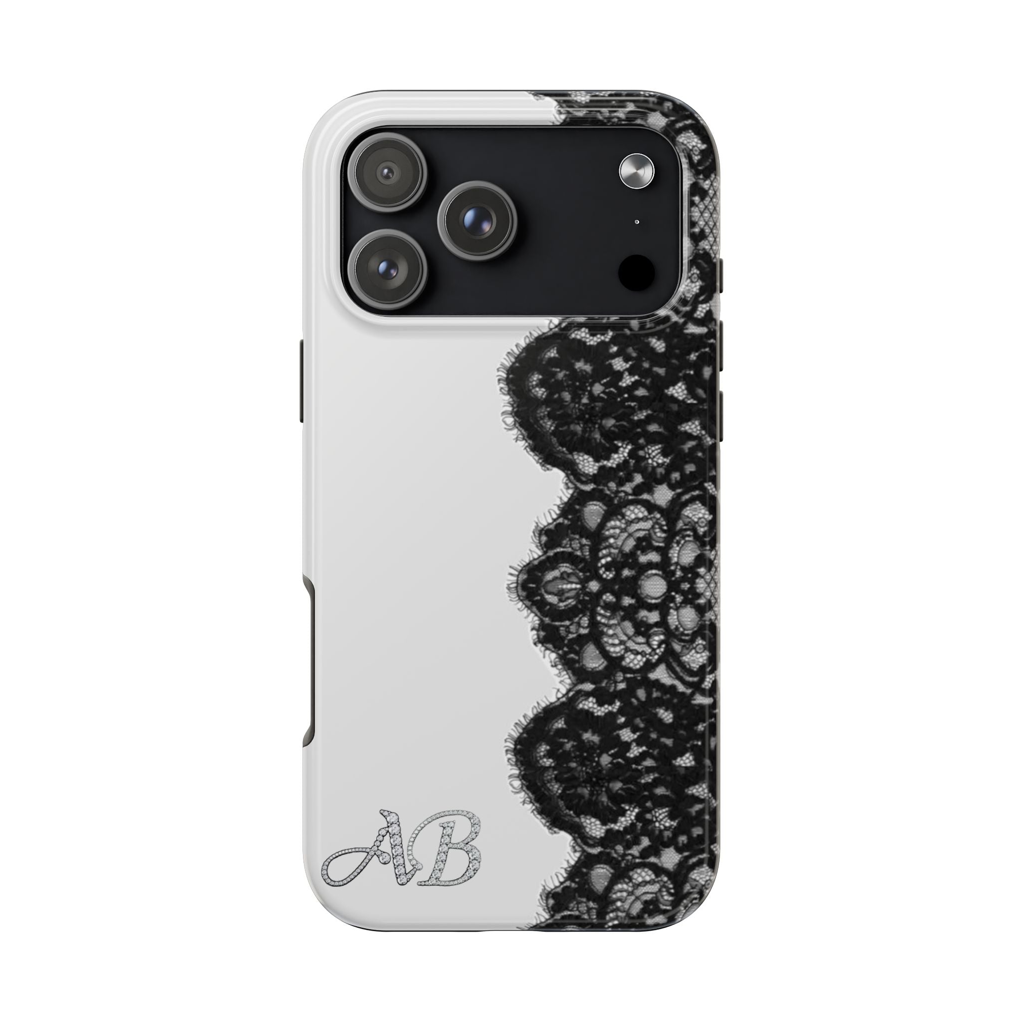 Bedazzled Initial Black Lace Edge Tough iPhone Case