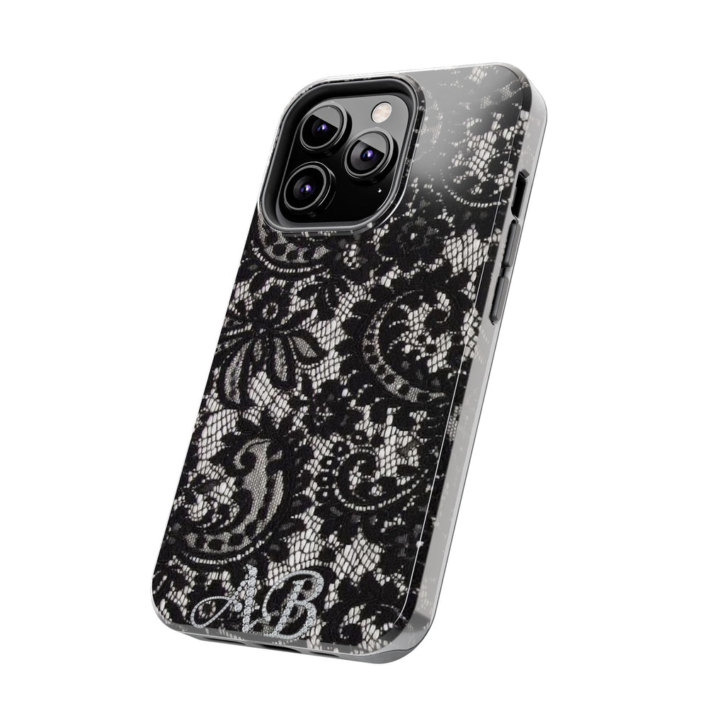Hand-Bedazzled Initials Lace iPhone Case