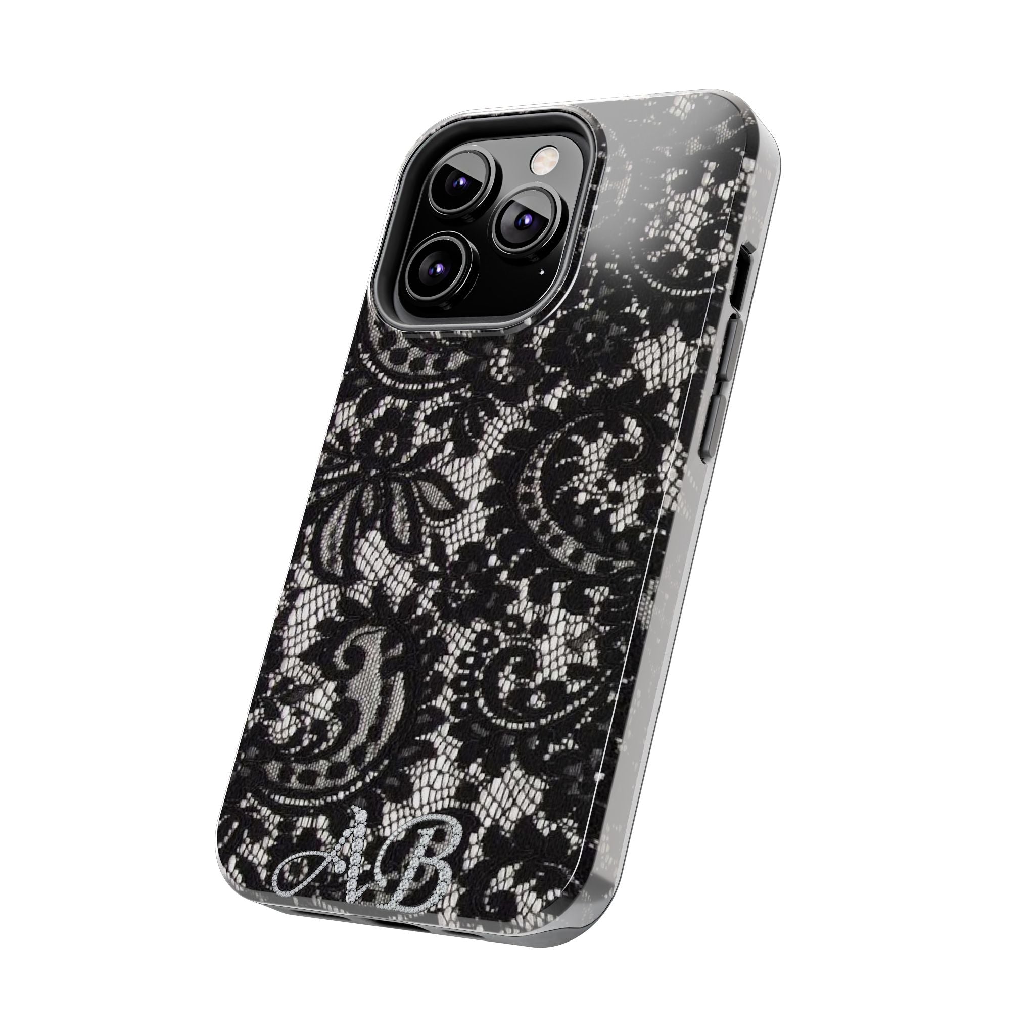 Hand-Bedazzled Initials Lace iPhone Case