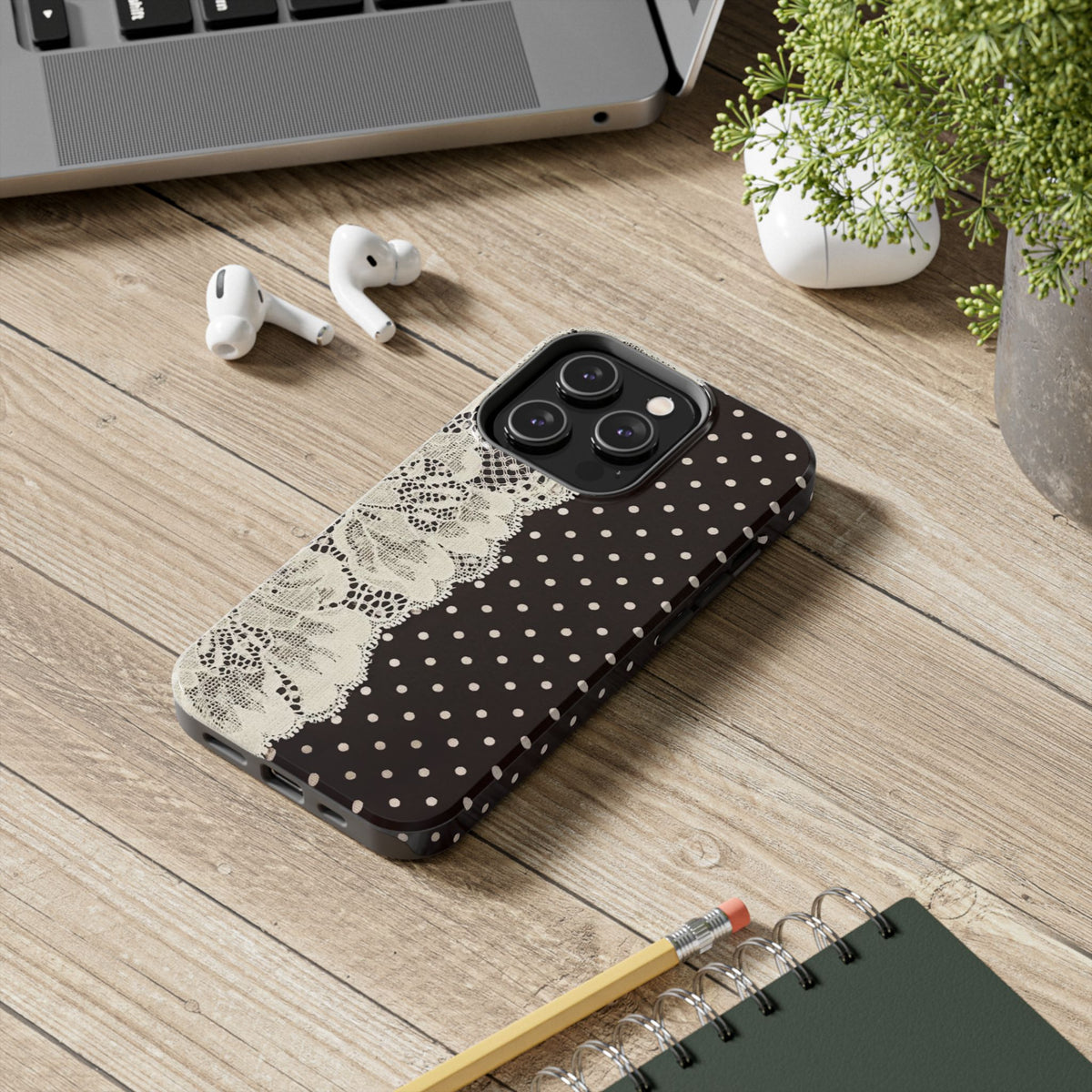 Brown Polka Dot Lace iPhone Case