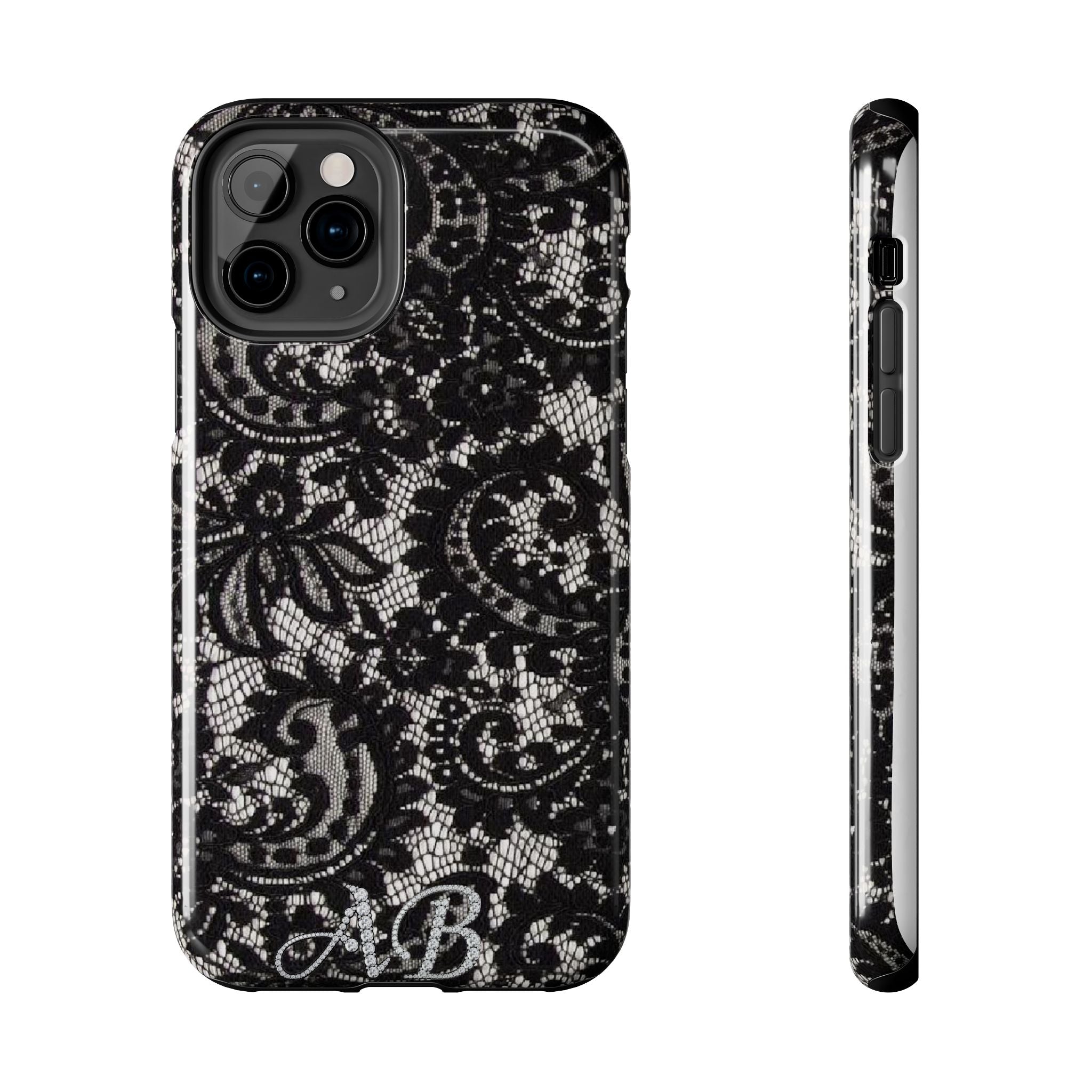 Hand-Bedazzled Initials Lace iPhone Case