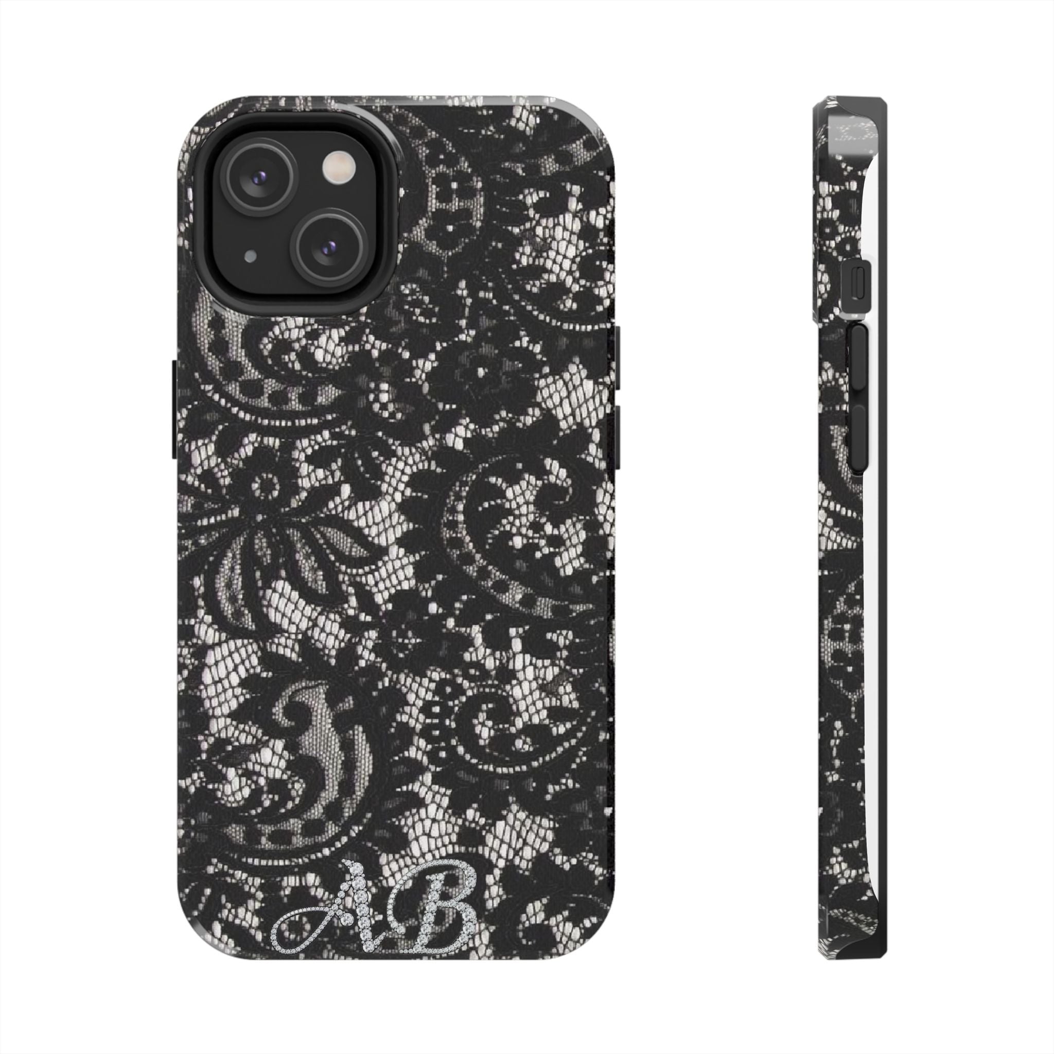 Hand-Bedazzled Initials Lace iPhone Case
