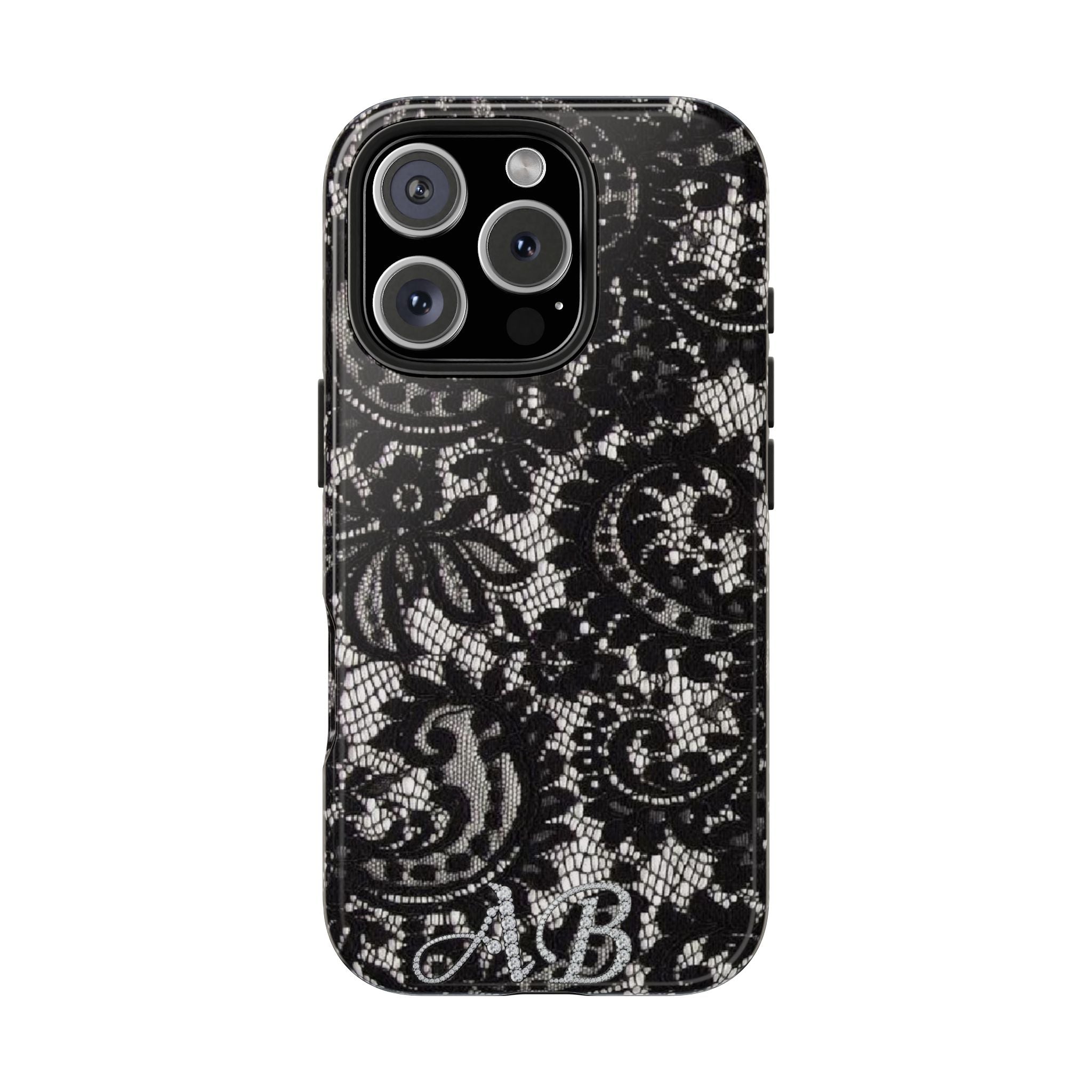 Hand-Bedazzled Initials Lace iPhone Case