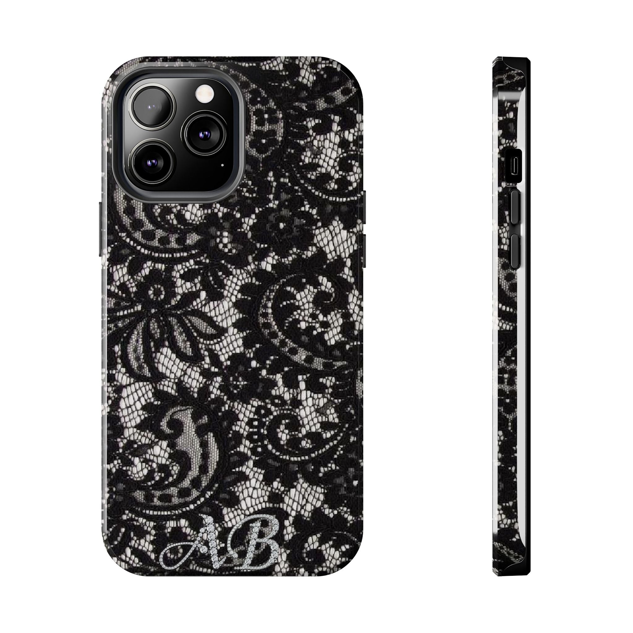 Hand-Bedazzled Initials Lace iPhone Case