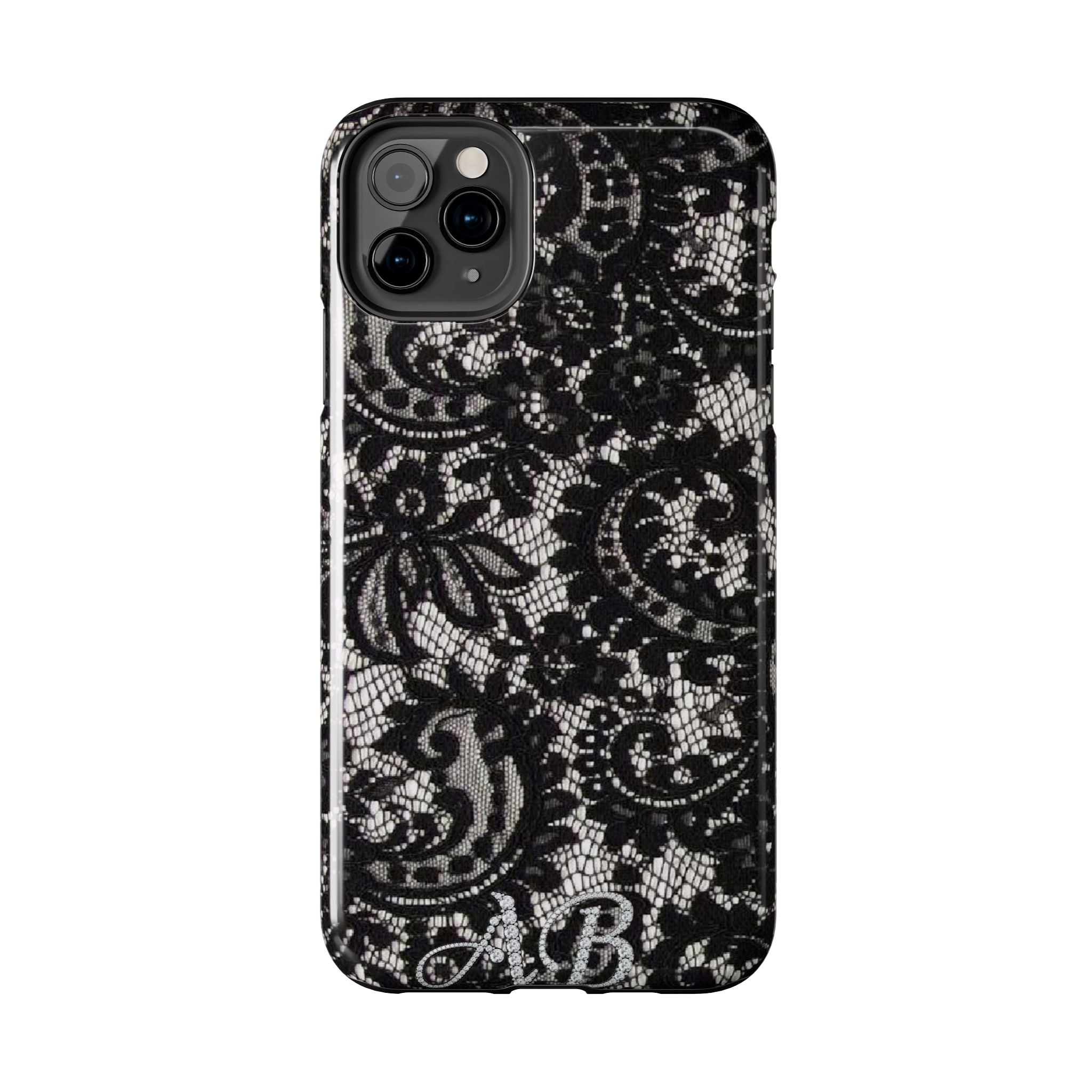 Hand-Bedazzled Initials Lace iPhone Case