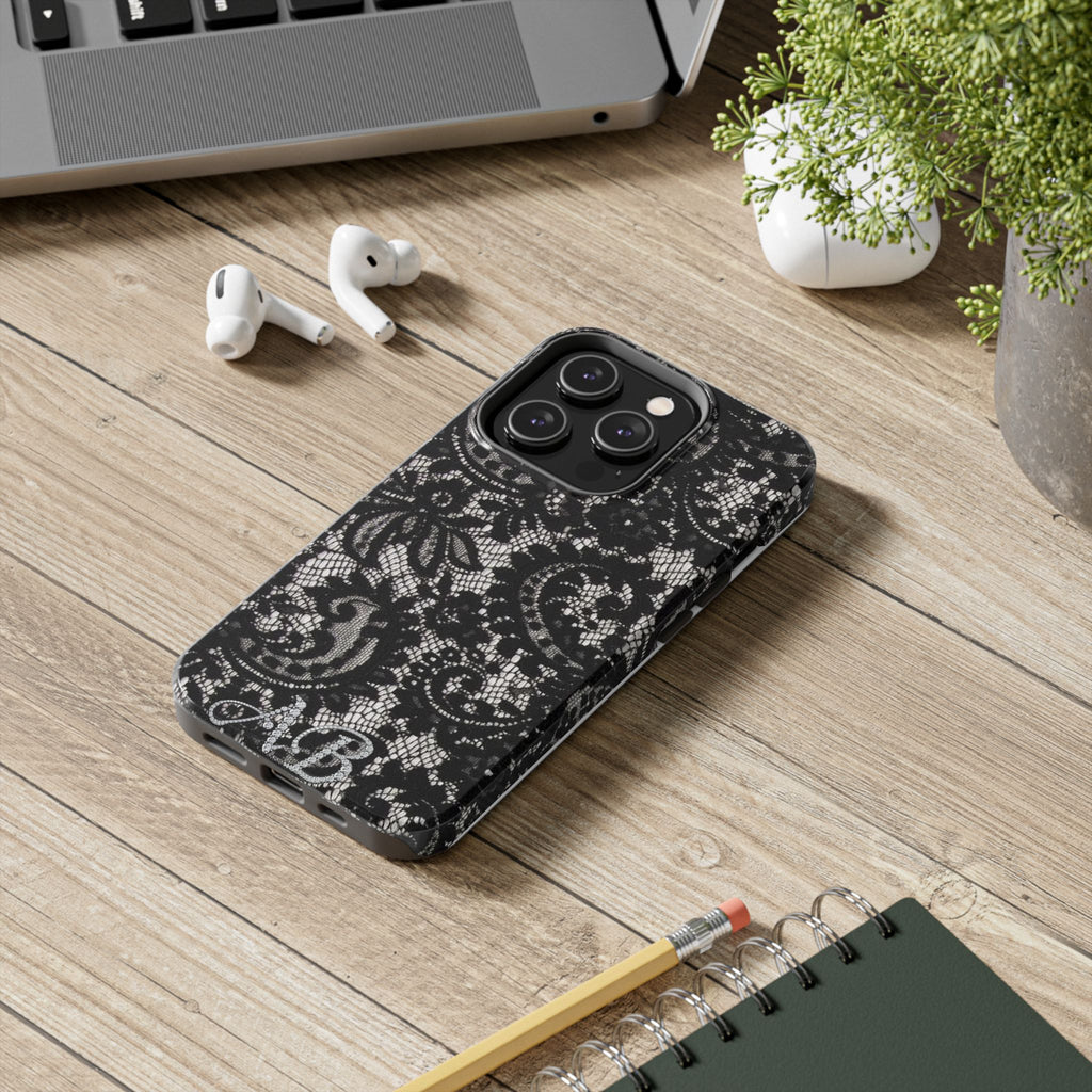 Hand-Bedazzled Initials Lace iPhone Case