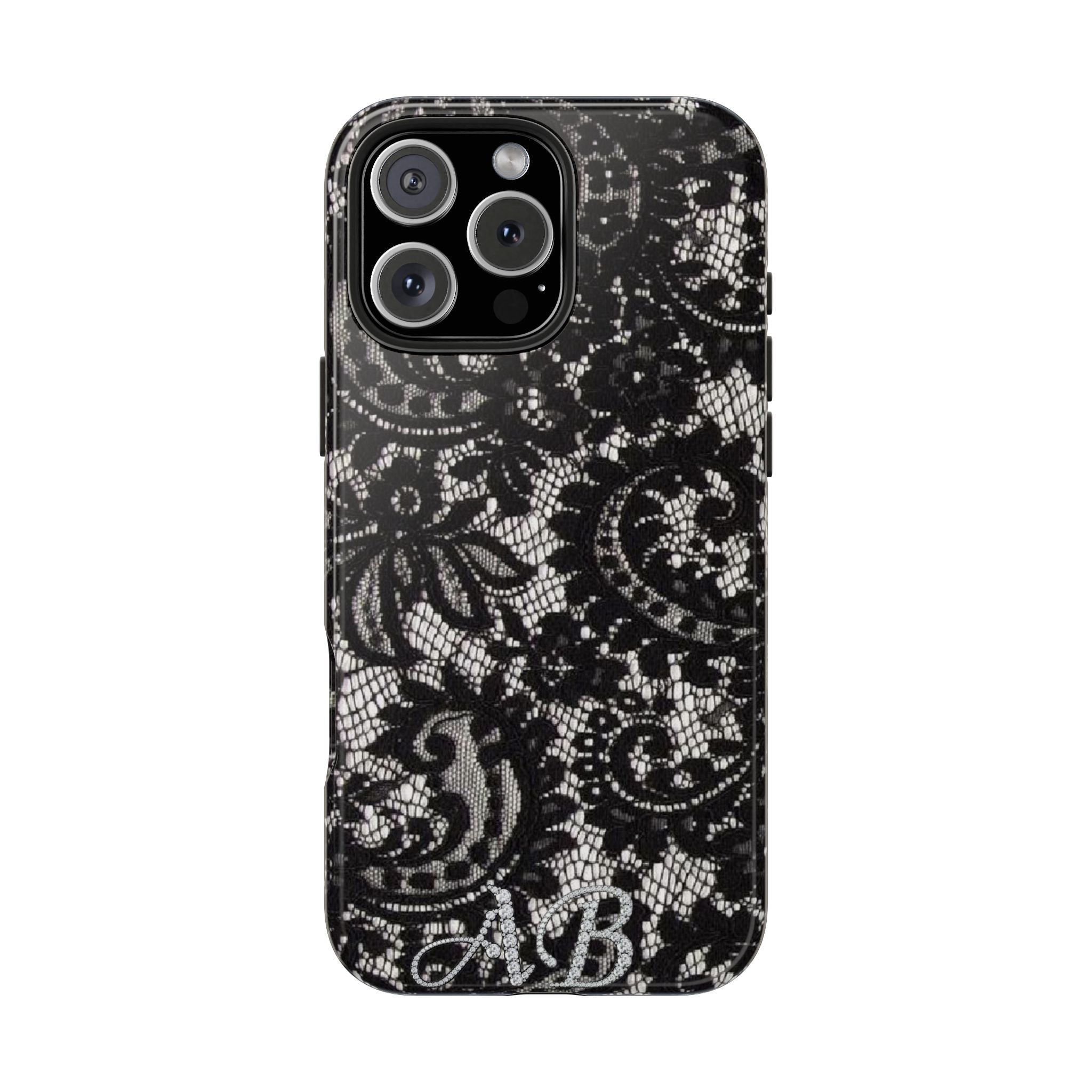 Hand-Bedazzled Initials Lace iPhone Case