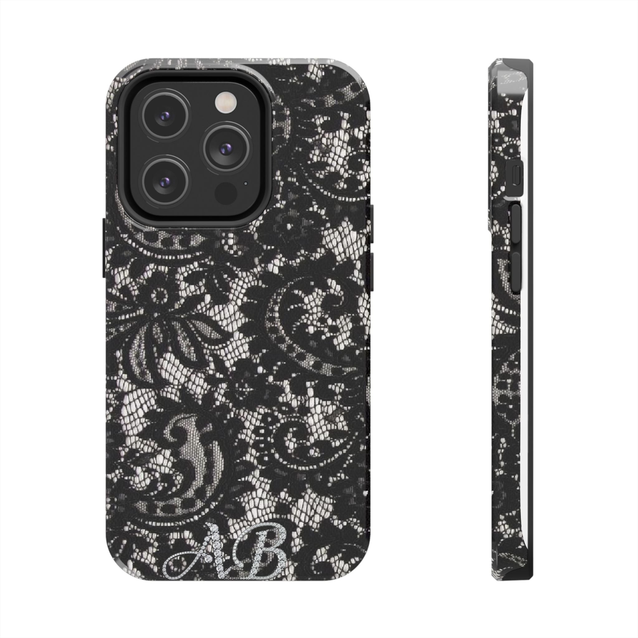 Hand-Bedazzled Initials Lace iPhone Case