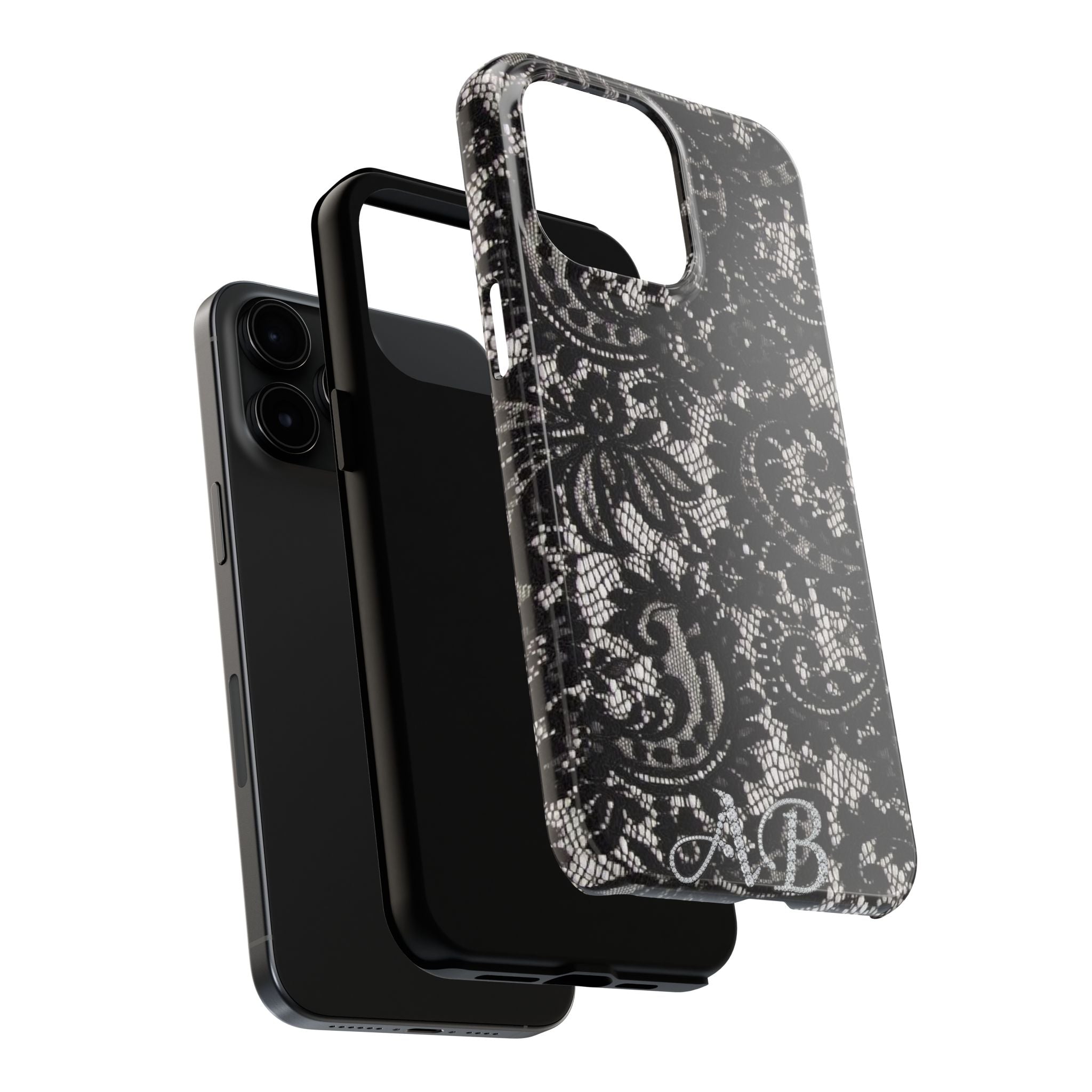 Hand-Bedazzled Initials Lace iPhone Case