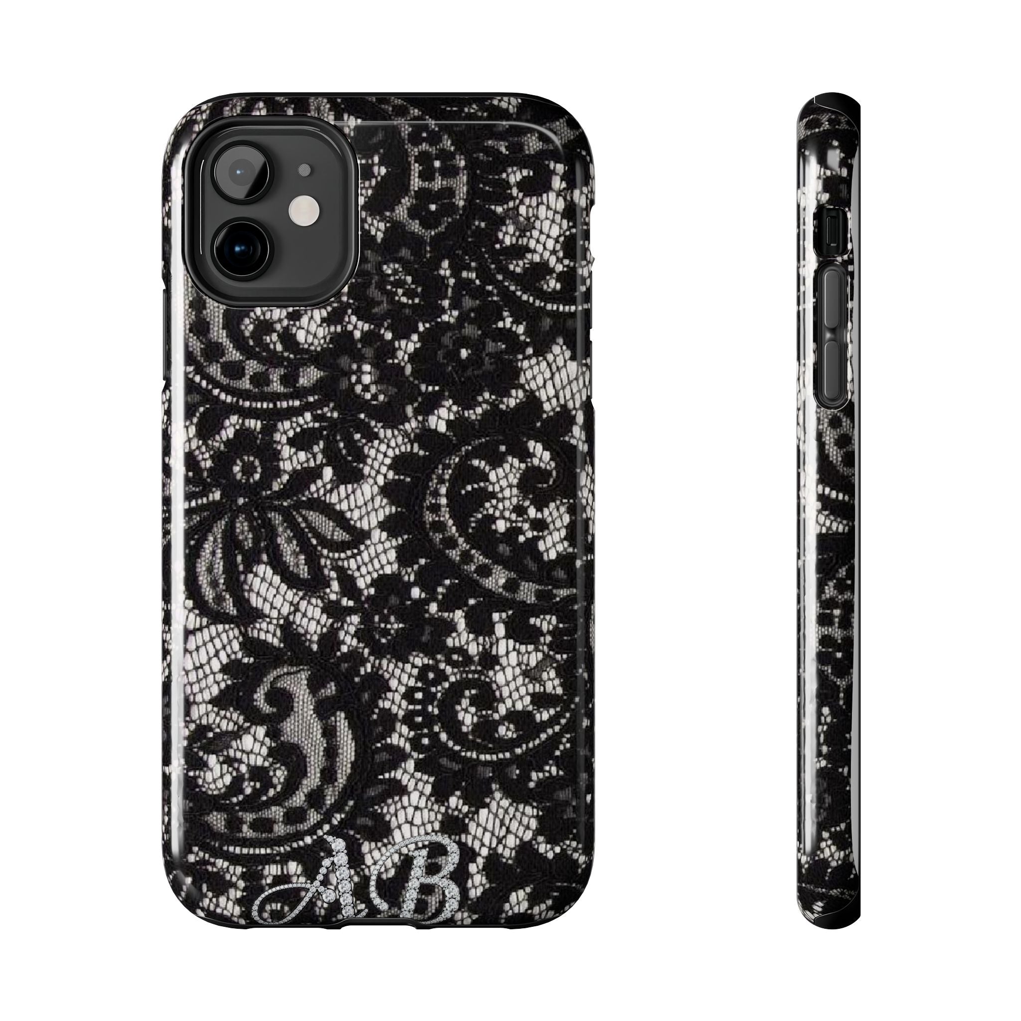Hand-Bedazzled Initials Lace iPhone Case