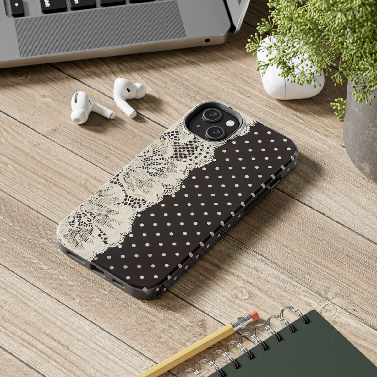 Brown Polka Dot Lace iPhone Case