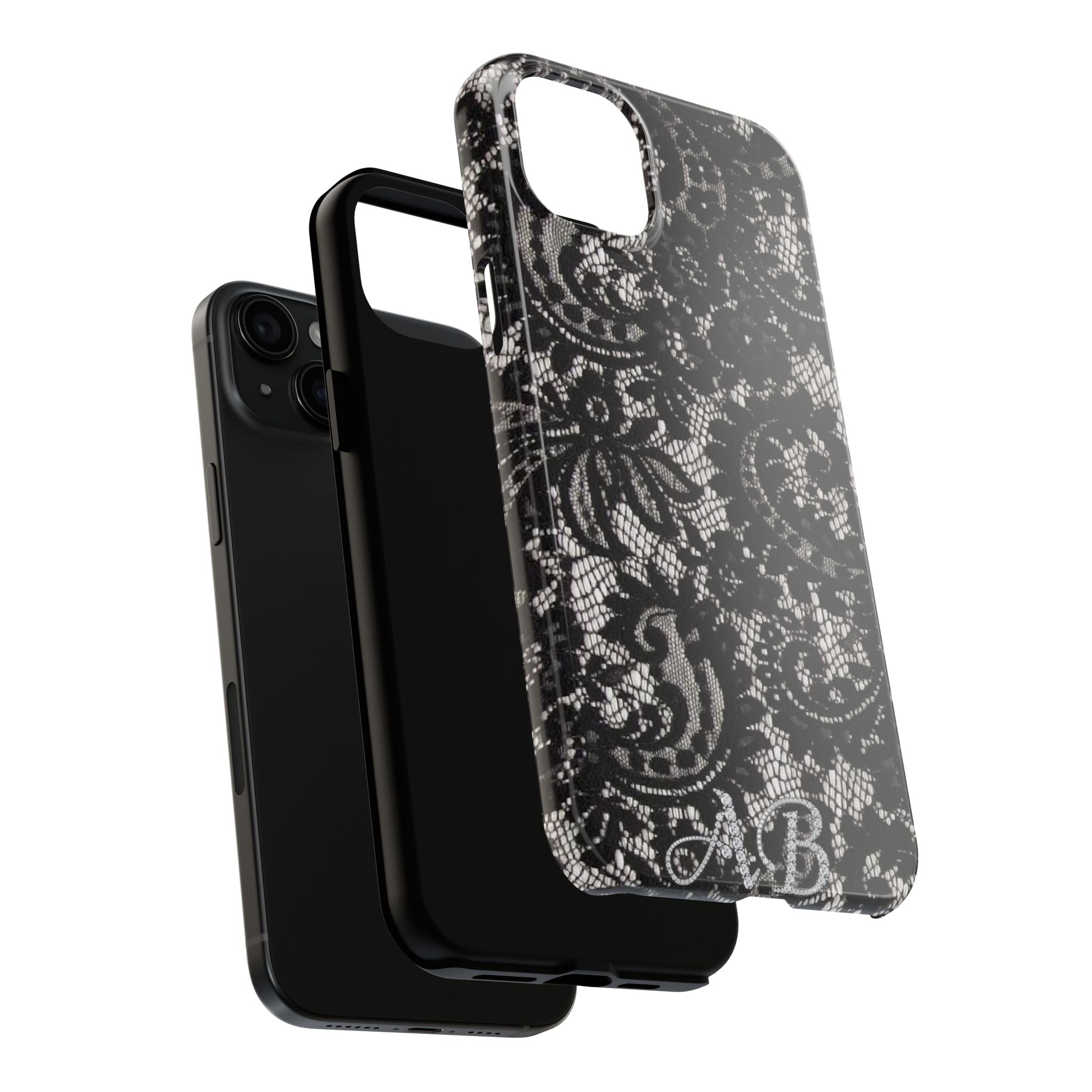 Hand-Bedazzled Initials Lace iPhone Case