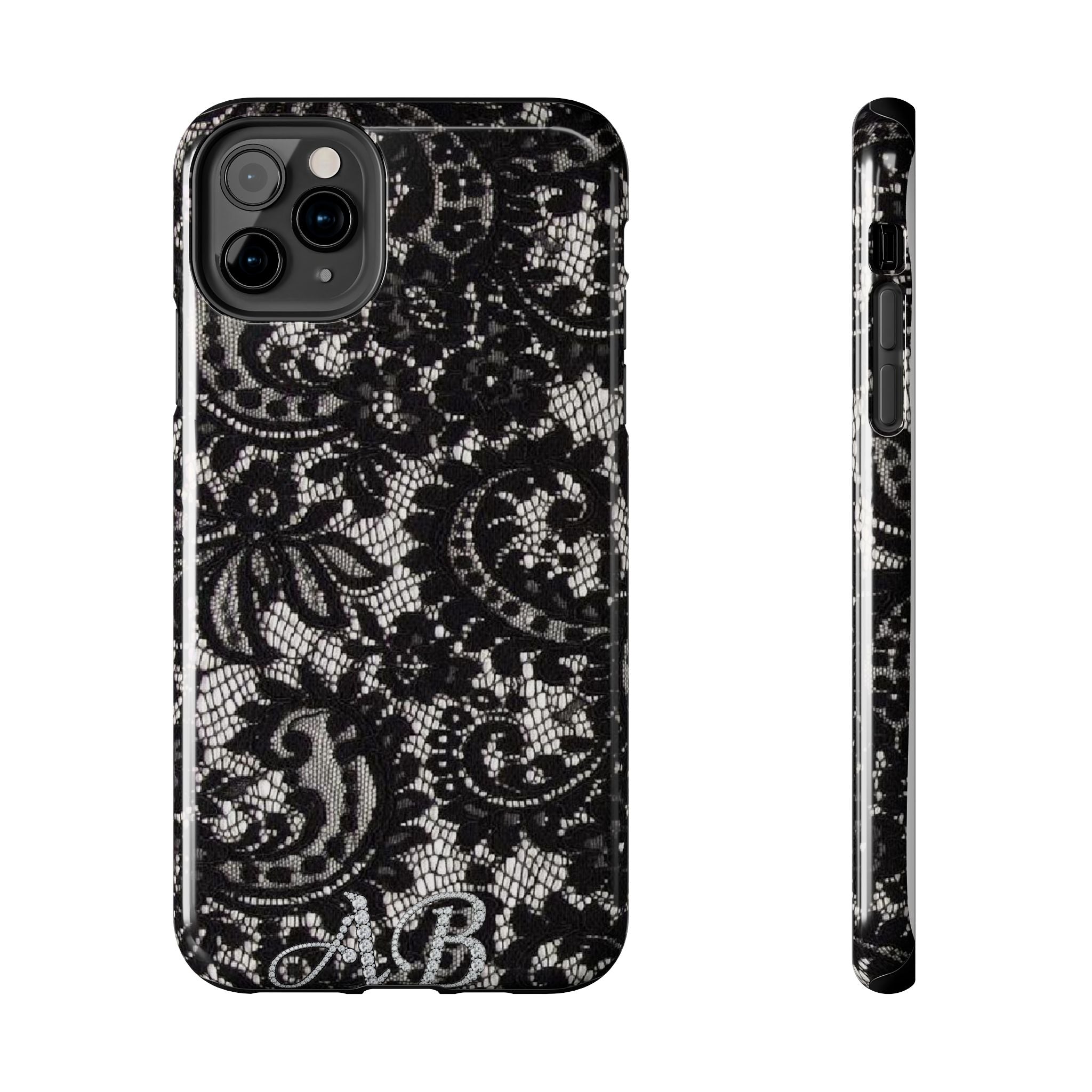 Hand-Bedazzled Initials Lace iPhone Case