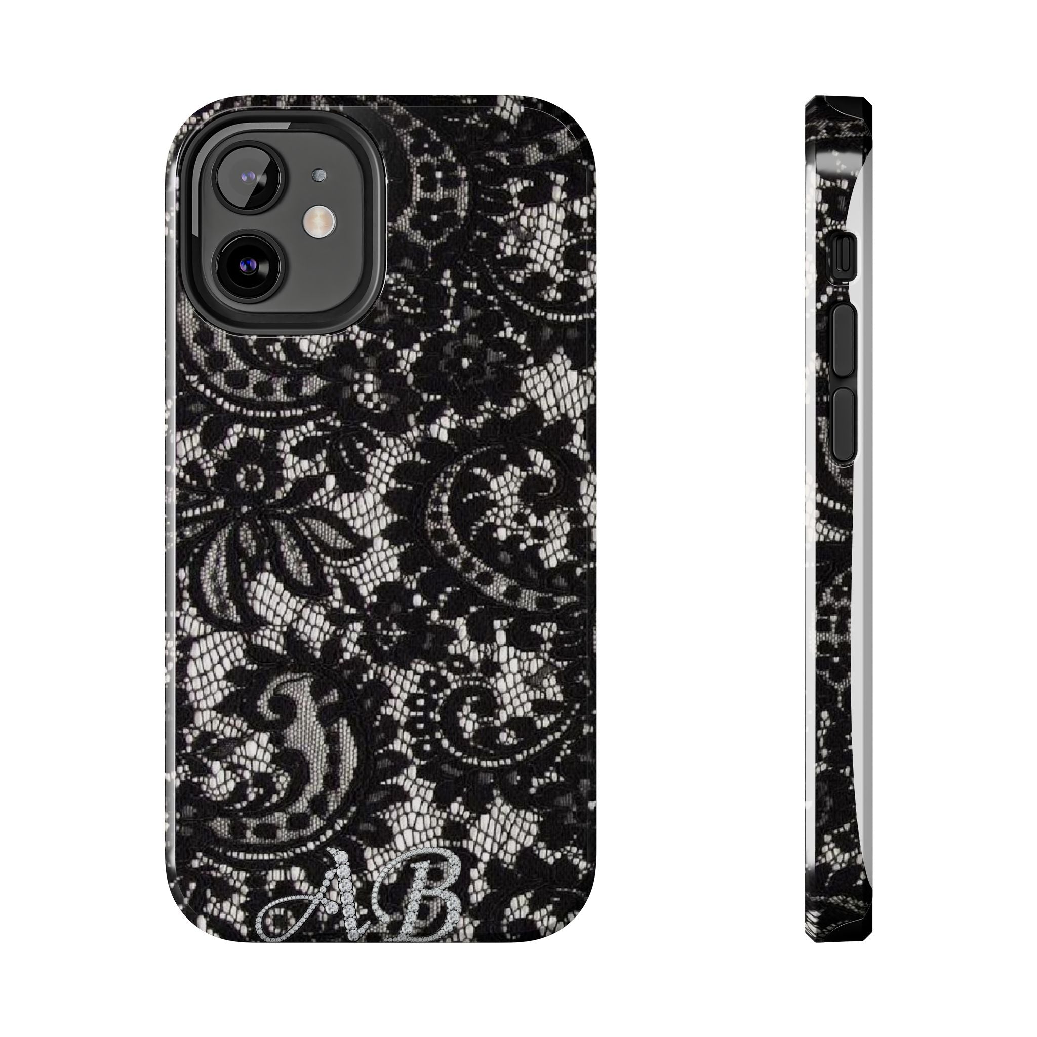 Hand-Bedazzled Initials Lace iPhone Case