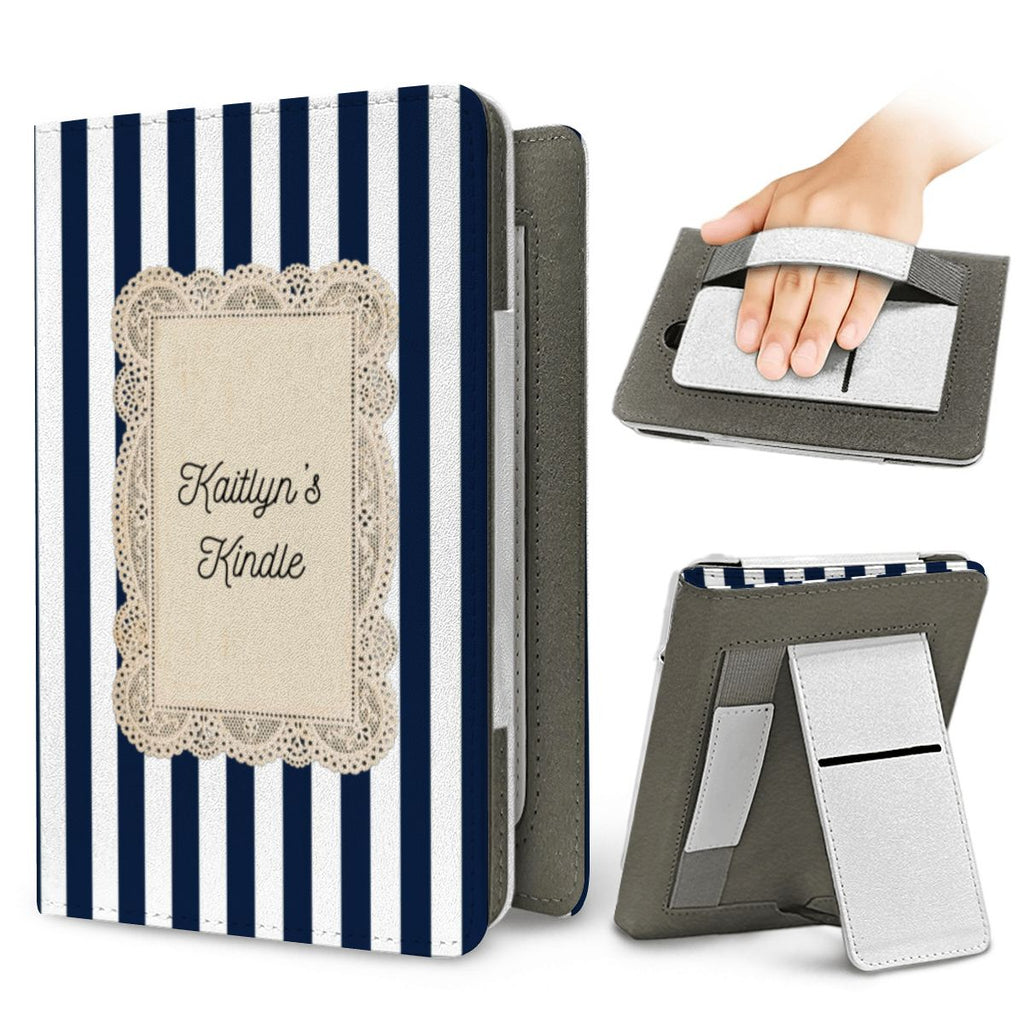 Blue Striped Custom Name Kindle Case 7"