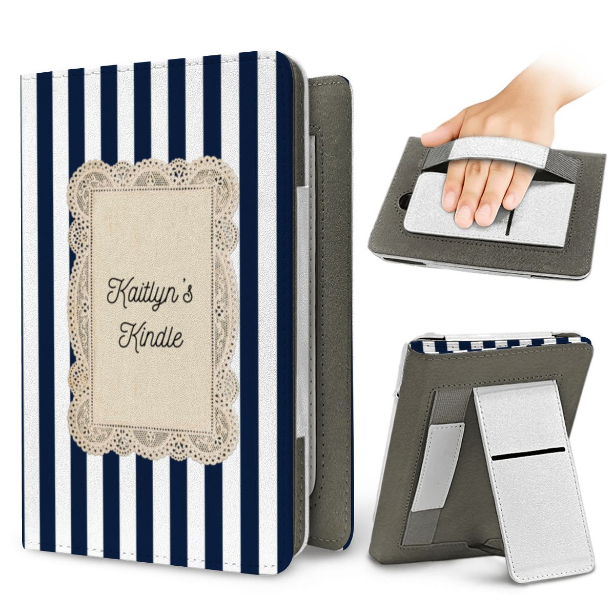 Blue Striped Custom Name Kindle Case 7"