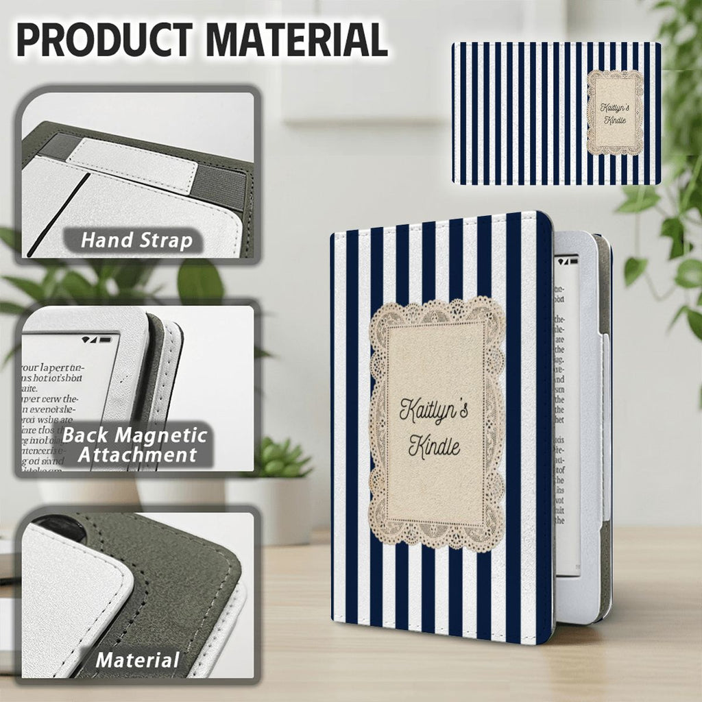 Blue Striped Custom Name Kindle Case 7"